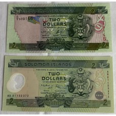 SOLOMAN ISLANDS 1997-2001 . TWO 2 DOLLARS BANKNOTES . 2 POLYMER NOTES